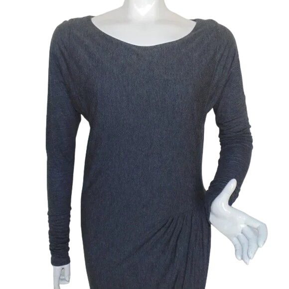 REBECCA TAYLOR Dress, L, Slub Jersey, Gathered, Long sleeve, Charcoal Gray - Picture 5 of 13